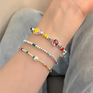 Sweet Alloy Rhinestone Smiley Face Beaded Charm Bracelet Multi Layer Layered Chain Artificial Pearl Bracelet For Women Jewelry Gift