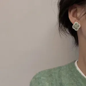 Spring clover flower earrings Korean style elegant pearl-rimmed ear studs for women