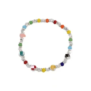 Rainbow smiley face beaded bracelet with silver spacer beads sweet fashion jewelry accessory.
