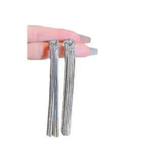 Silver long tassel earrings for women fashion personality metal chain drop earrings jewelry