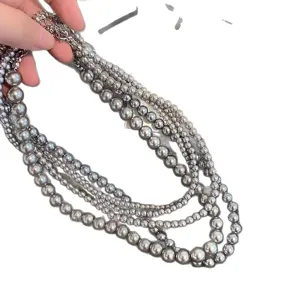 Elegant multi-strand grey pearl necklace for women, gorgeous choker chain for daily wear and parties.