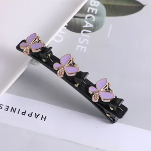 Meerlaagse haarspeld zwarte eendensnavelclip met paarse vlinder haarstylingtool voor vrouwen