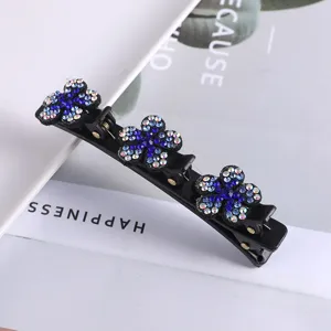 Zwarte strass bloem haarspeld, dubbellaagse eendebek haarklem voor styling en vlechten.