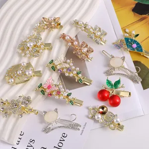 Korean Style Metal Hair Clip Rhinestone Pearl Cat Bow Cherry Fan Hairpin Sweet Hair Accessories For Women Girls