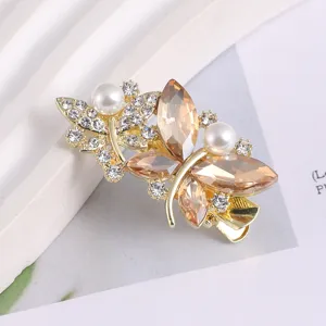 Exquisite gold metal rhinestone butterfly hairpin with pearls fashion hair accessory