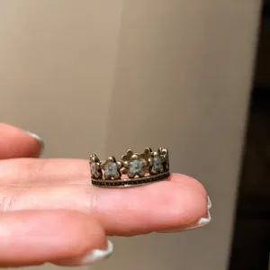 Vintage Bronze Krone Blumen Ring offener verstellbarer Retro Stil Modeschmuck Damen