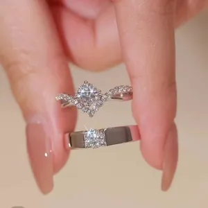 Exquisite moissanite couple rings set sparkling diamond wedding bands for lovers jewelry gift