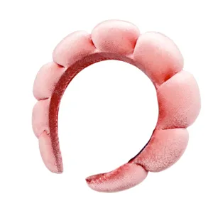 Pink velvet padded spa headband, fluffy soft makeup hair hoop for washing face, daily yoga.