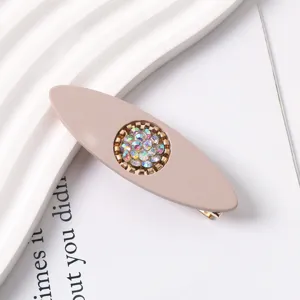 Elegant matte nude hair clip with sparkling iridescent rhinestones for women daily wear style.