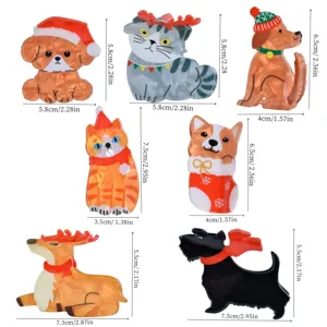 Christmas animal acrylic hair claw clips set, cute cartoon cat and dog hair accessories.