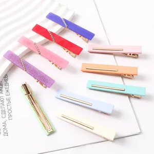 Colorful resin hair clips set, candy color duckbill side clips with rhinestones and strips.