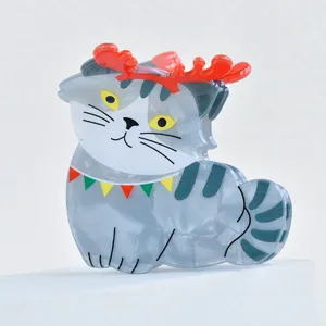 Cute acrylic cat hair claw clip with Christmas antlers for daily cute hair styling use