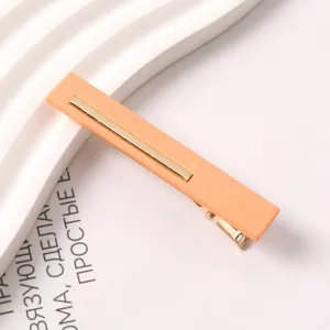 Orange rectangular resin hair clip with gold inlay elegant candy color side barrette hair accessory