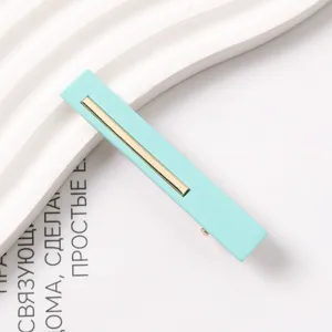 Minimalist light blue resin hairpin with gold metal inlay elegant hair clip for women
