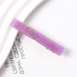 Purple glitter hair clip with rhinestones resin duckbill side clip for daily cute styling.