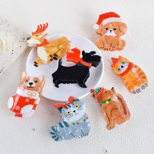 Cute Christmas acrylic animal hair claw details, creative cartoon hair clip accessories for women