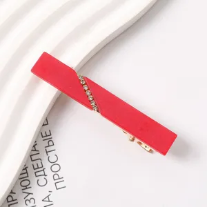 Korean style red resin rhinestone duckbill hair clip for sweet styling and bangs side use.