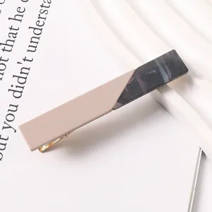 Korean style color-blocked resin duckbill hair clip, elegant geometric barrette for women.