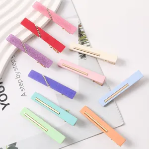 Korean Style Resin Rhinestone Hair Clip Candy Color Duckbill Clip Leopard Print Geometric Hairpin For Women Hair Accessory