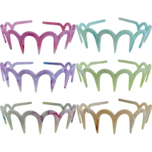 Conjunto de diadema ondulada con dientes, aro de pelo de resina marmolada multicolor para mujer.