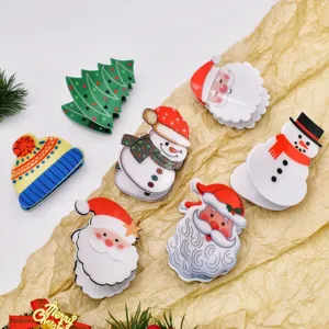 Festive Christmas Hair Claw Clips Santa Claus Snowman Christmas Tree Design Plastic Glitter Hair Grip For Women Girls Holiday Accessories