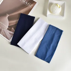 Solid color knitted sports headband wide yoga hairband stretch elastic headscarf for women