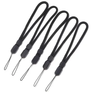 Ciondolo da polso intrecciato nero regolabile per telefono fotocamera, cordino corto.