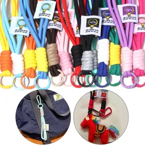 Original Braided Polyester Lanyard Double Layer Color Block Anti Lost Wrist Strap Metal Ring Keychain DIY Accessories