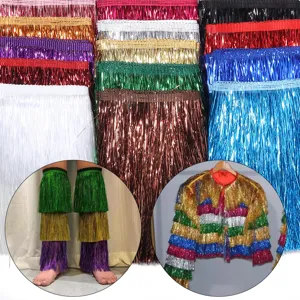 Tenda in Seta di Pioggia Metallizzata Cangiante con Nappine Frangia per Festa Carnevale Hotel Sala da Ballo Lampadario Decorazioni Sfondo Accessori DIY