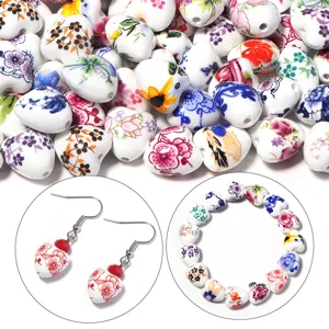 Vintage Cœur Céramique Perles Pour Fabrication De Bijoux Imprimé Bleu Blanc Porcelaine Fleur Perle En Vrac DIY Bracelet Collier Matériel
