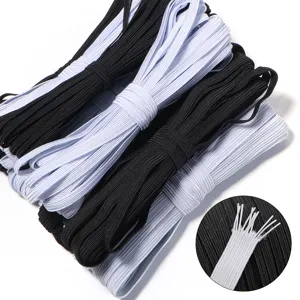 Banda Trenzada Plana de Alta Elasticidad Para Coser Cinturillas de Ropa Mangas Accesorios de Ropa de Bebé Cuerda Elástica Negro Blanco Poliéster Cordón Elástico