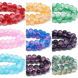 Colorful crackle glass round beads for DIY handmade bracelets, necklaces, and jewelry accessories.