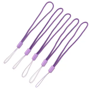 Laccetti viola corti e rotondi per cellulare, confezione da 5 cinturini in poliestere.