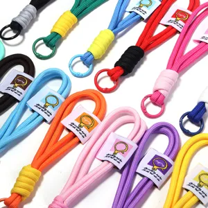 Colorful braided phone lanyard strap accessory, durable double-layer polyester keychain rope design.