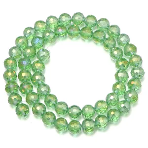 Cuentas de vidrio de cristal facetadas con revestimiento AB verde para pulseras y collares.