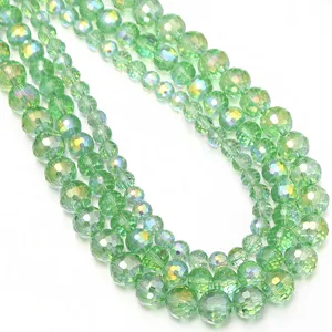 Cuentas sueltas de vidrio cristal facetado AB verde para joyería artesanal DIY collares