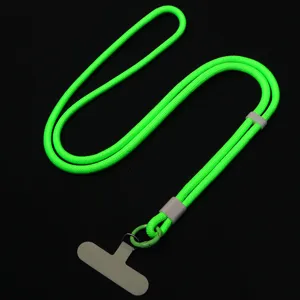 Laccetto per telefono regolabile verde neon tracolla da collo con linguetta a T e anello.