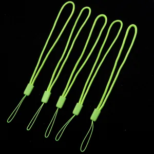 Dettagli cinturino corto in poliestere verde neon, laccetto per telefono resistente.