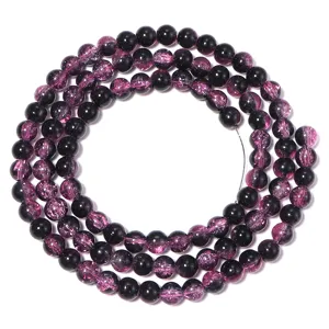 Purple cracked glass round beads string for DIY handmade bracelets, necklaces and jewelry making accessories.