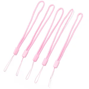 Cinturino corto in poliestere rosa cordino da polso per cellulare chiavi e chiavette USB.