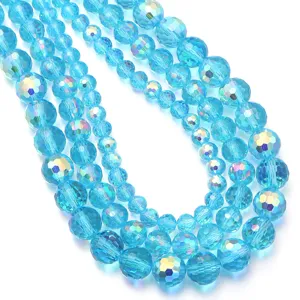 Cuentas redondas de vidrio de cristal facetado azul AB, suministros brillantes para joyas.