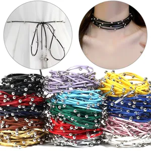 Punk PU Leather Cord With Rhinestone Studded Trim For Choker Necklace Waist Chain Clothing DIY Craft Decoration Materials