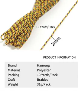 Cordelette en nylon tressée multicolore 2mm, 10 yards par paquet, idéale pour les loisirs créatifs.