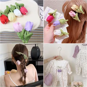 Ensemble de pinces à cheveux tulipe en tissu et accessoires, design floral mignon pour femmes.