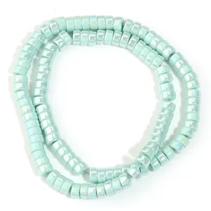 Light blue electroplated glass wheel spacer beads for DIY jewelry making accessories.