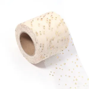Gold star tulle roll detail fabric roll for DIY crafts, wedding dress decoration and party supplies.