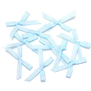Fiocchi in nastro scozzese azzurro, accessori fai da te in poliestere fatti a mano per regali.
