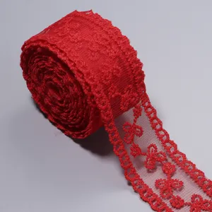 Rote Netz-Bestickte Spitzenband-Borte, ideal für DIY-Bastelarbeiten, Puppenkleidung und Nähzubehör.