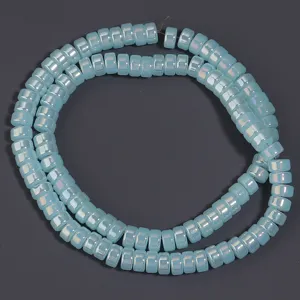 Light blue electroplated glass wheel spacer beads close-up detail for DIY jewelry making