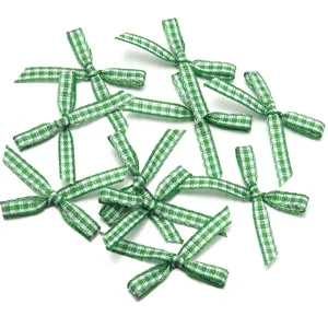 Nastri con fiocchi a quadretti verde e bianco, ideali per fai da te, bambole e confezioni regalo.